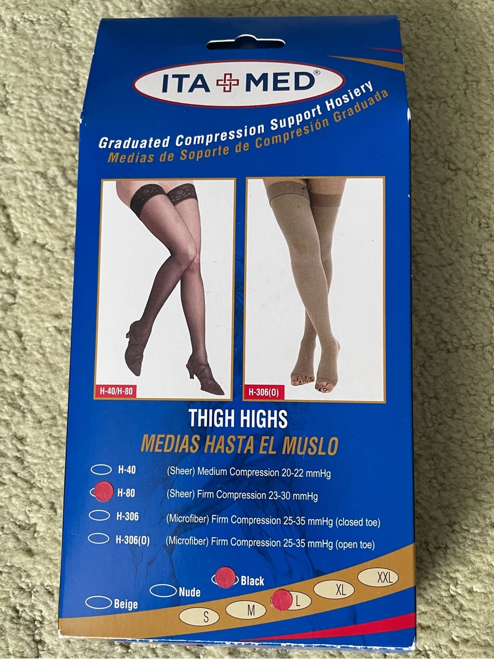 ITA-MED Sheer Thigh Highs Firm Compression (23-30 mmHg) H-80 - Black